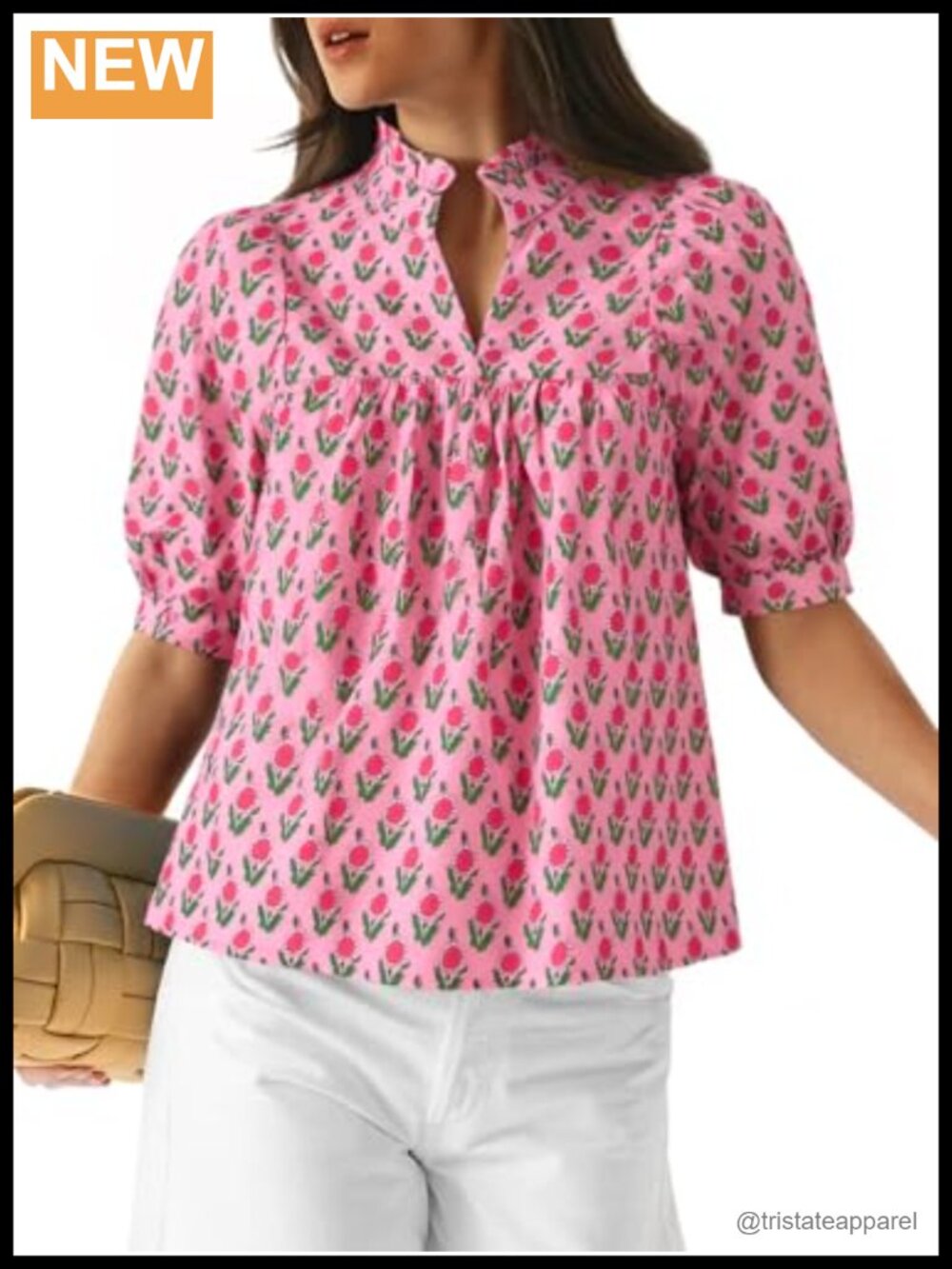 Floral Babydoll Blouse Puff Sleeve V Neck Top Casual Pleated Boho Shirt
